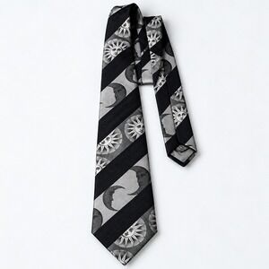 Fornasetti Milano Soli e Lune Sun Moon Silk Tie Black Silver Italy Vintage Rare